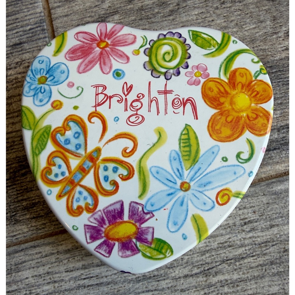 Brighton Heart Jewelry Tin Gift Card Holder Floral Butterfly Box Necklace EMPTY